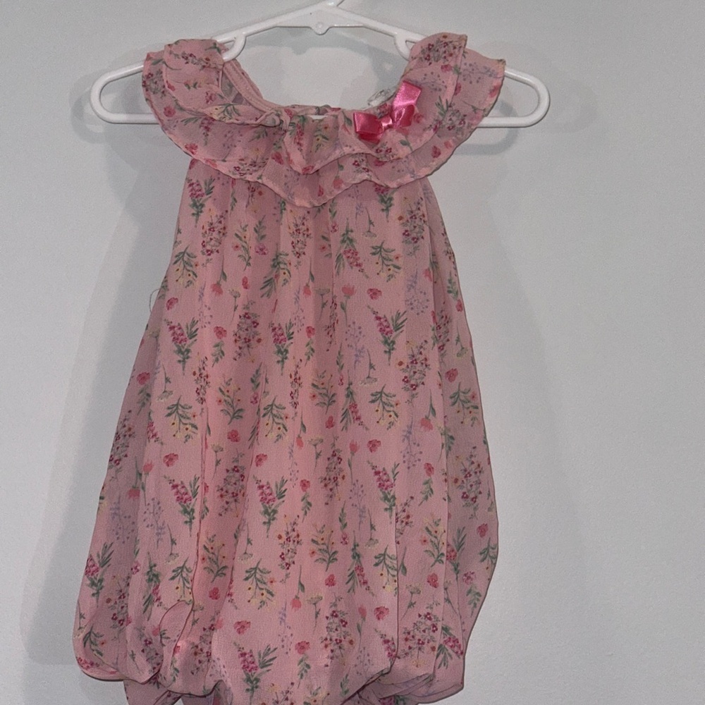 Floral Pink Baby Romper with Ruffle Collar